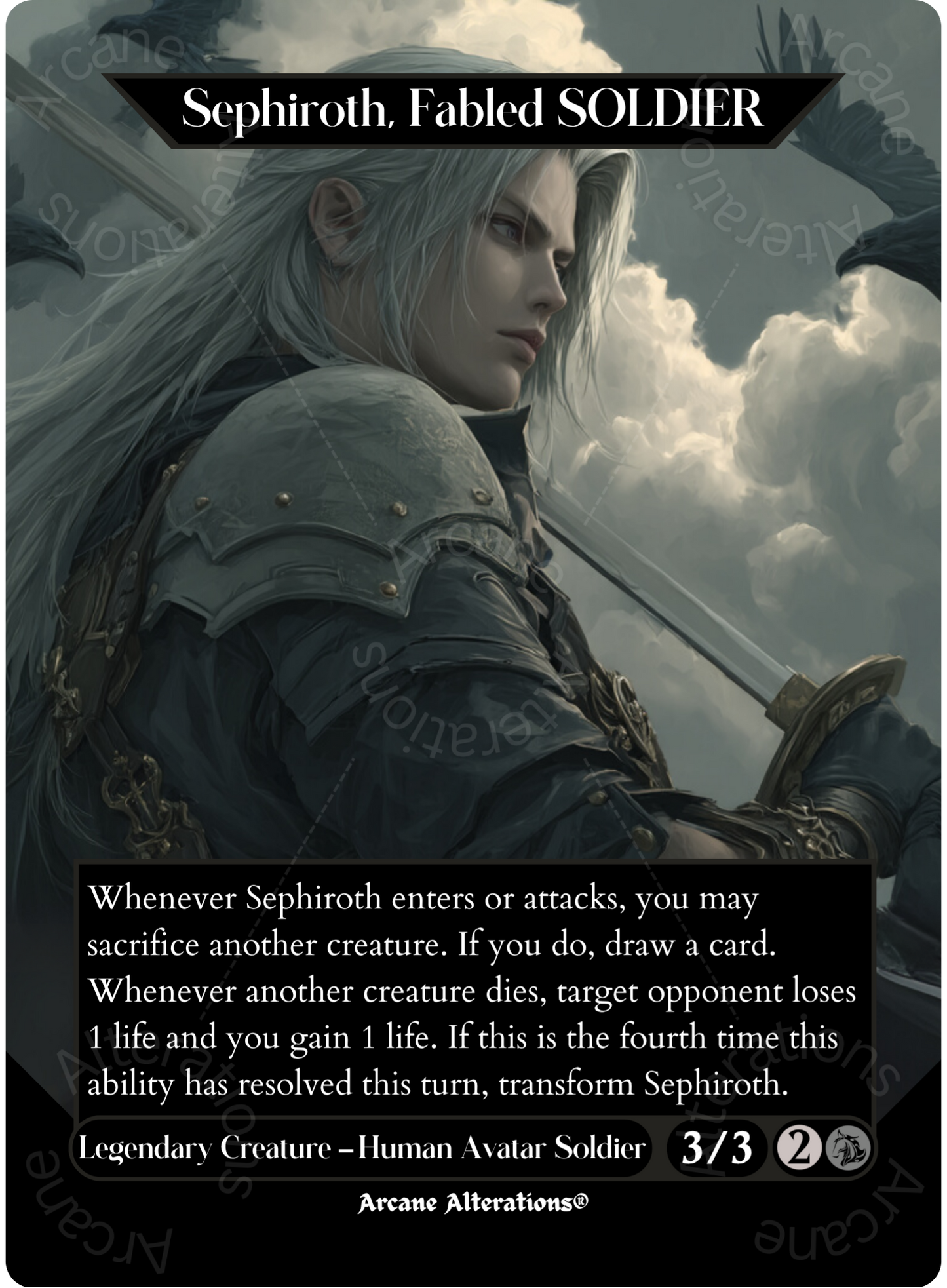 Sephiroth, Fabled SOLDIER / Sephiroth, One-Winged Angel - Full Art Altered Art Custom Proxy Cards