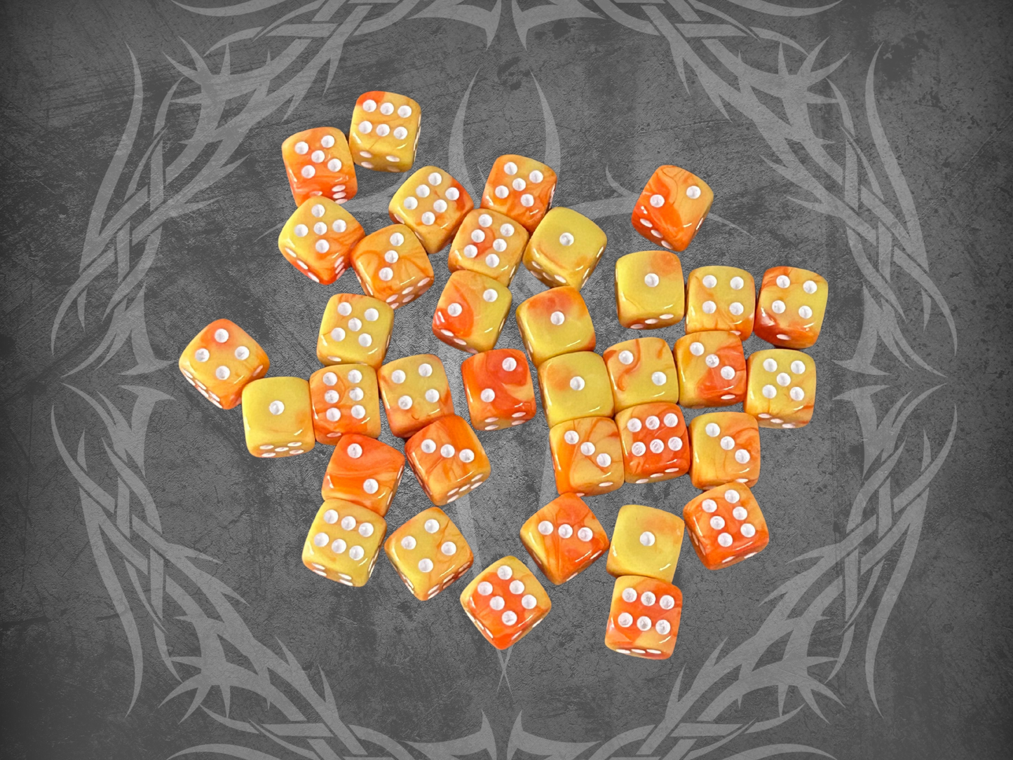 36 Dice Pack 12mm Dark Orange & Light Orange w/ White Accents Rounded Edges