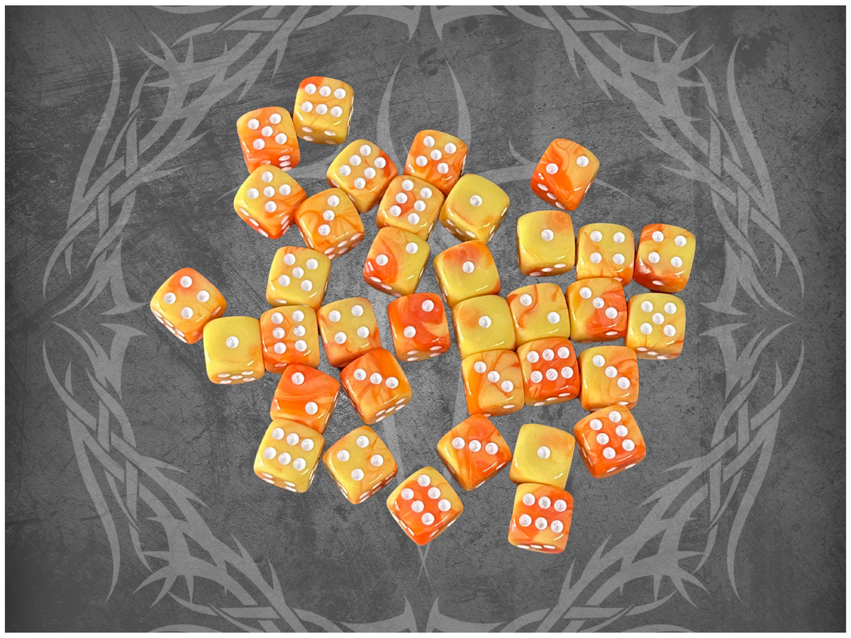 36 Dice Pack 12mm Dark Orange & Light Orange w/ White Accents Rounded Edges