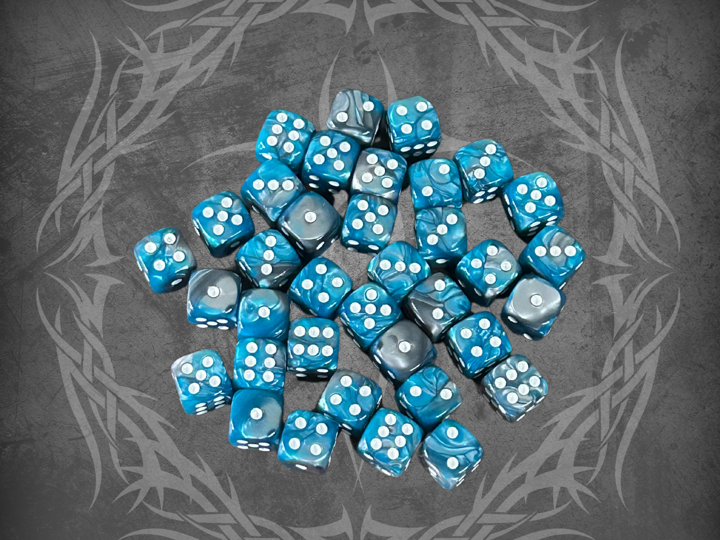 36 Dice Pack 12mm Blue & Silver w/ White Accents Rounded Edges