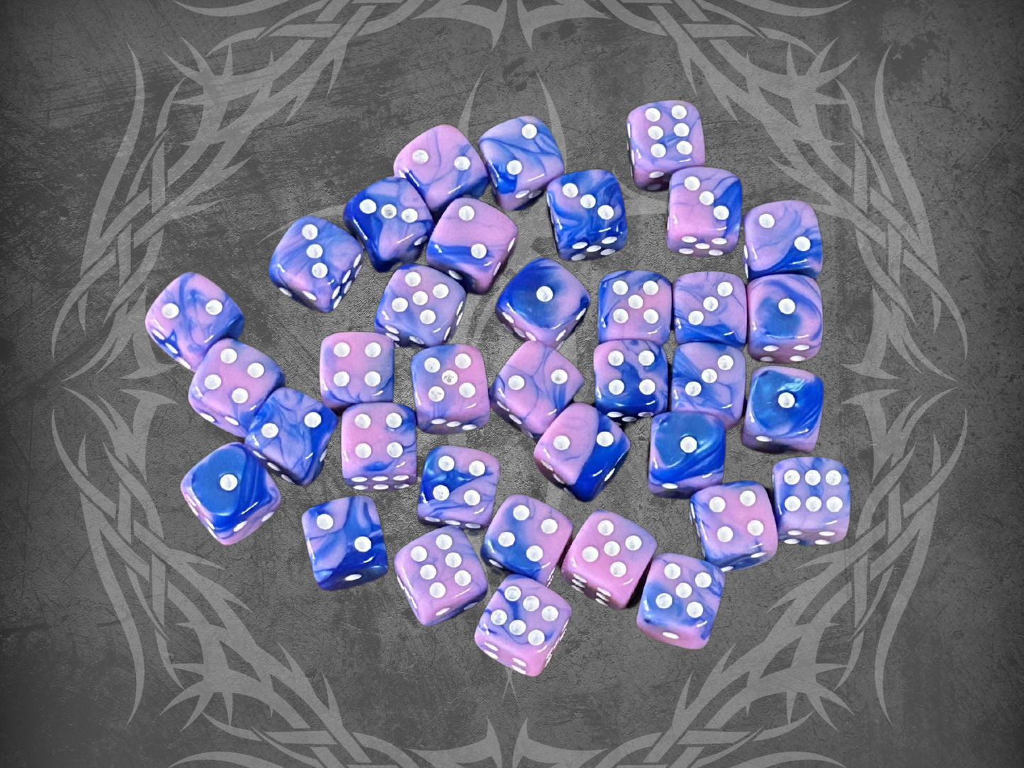 36 Dice Pack 12mm Blue & Light Purple w/ White Accents Rounded Edges
