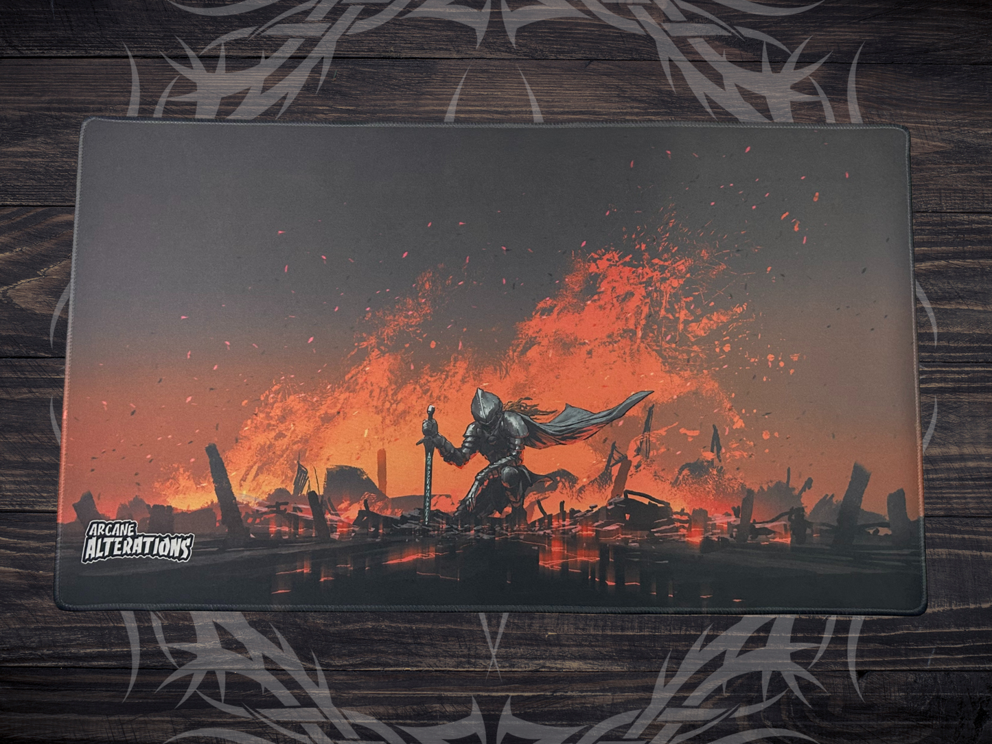 Kneeling Knight Stitched Edge Playmat 24"x14" (2mm)