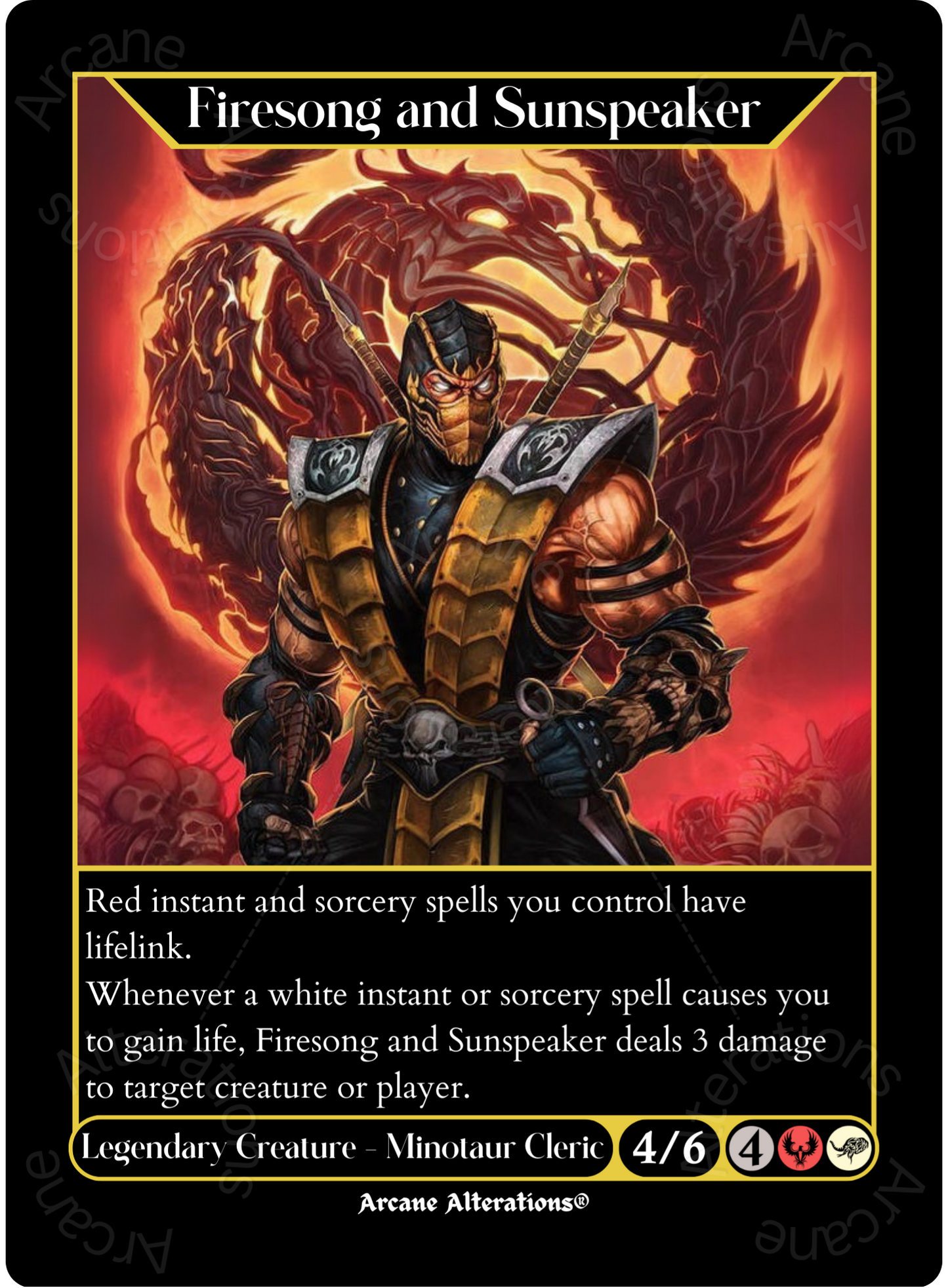 Firesong and Sunspeaker Scorpion Mortal Kombat Crossover Single - High Quality Altered Art Custom Proxy Cards
