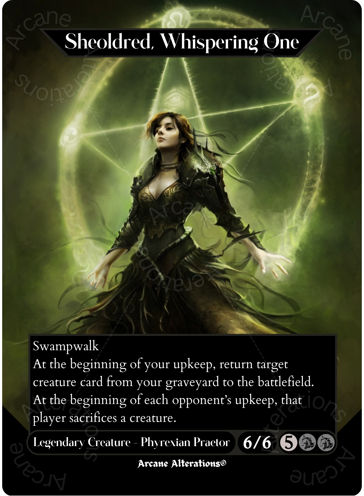 Sheoldred, Whispering One - Full Art Altered Art Custom Proxy Cards - Normal Sheoldred, Whispering One - Full Art Altered Art Custom Proxy Cards - Normal