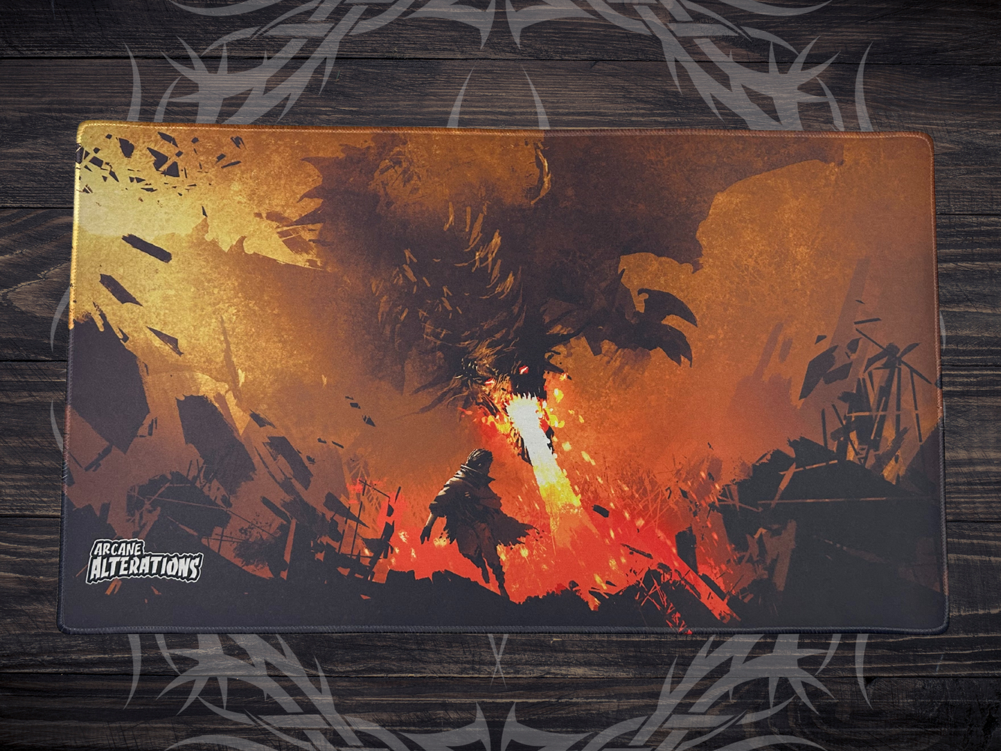 Fiery Dragon Strike Stitched Edge Playmat 24"x14" (2mm)
