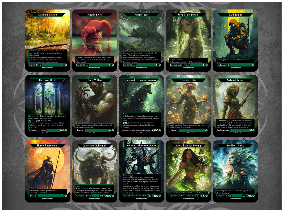 Green EDH Staples 15-Card Discount Bundle - Full Art Altered Art Custom Proxy Cards