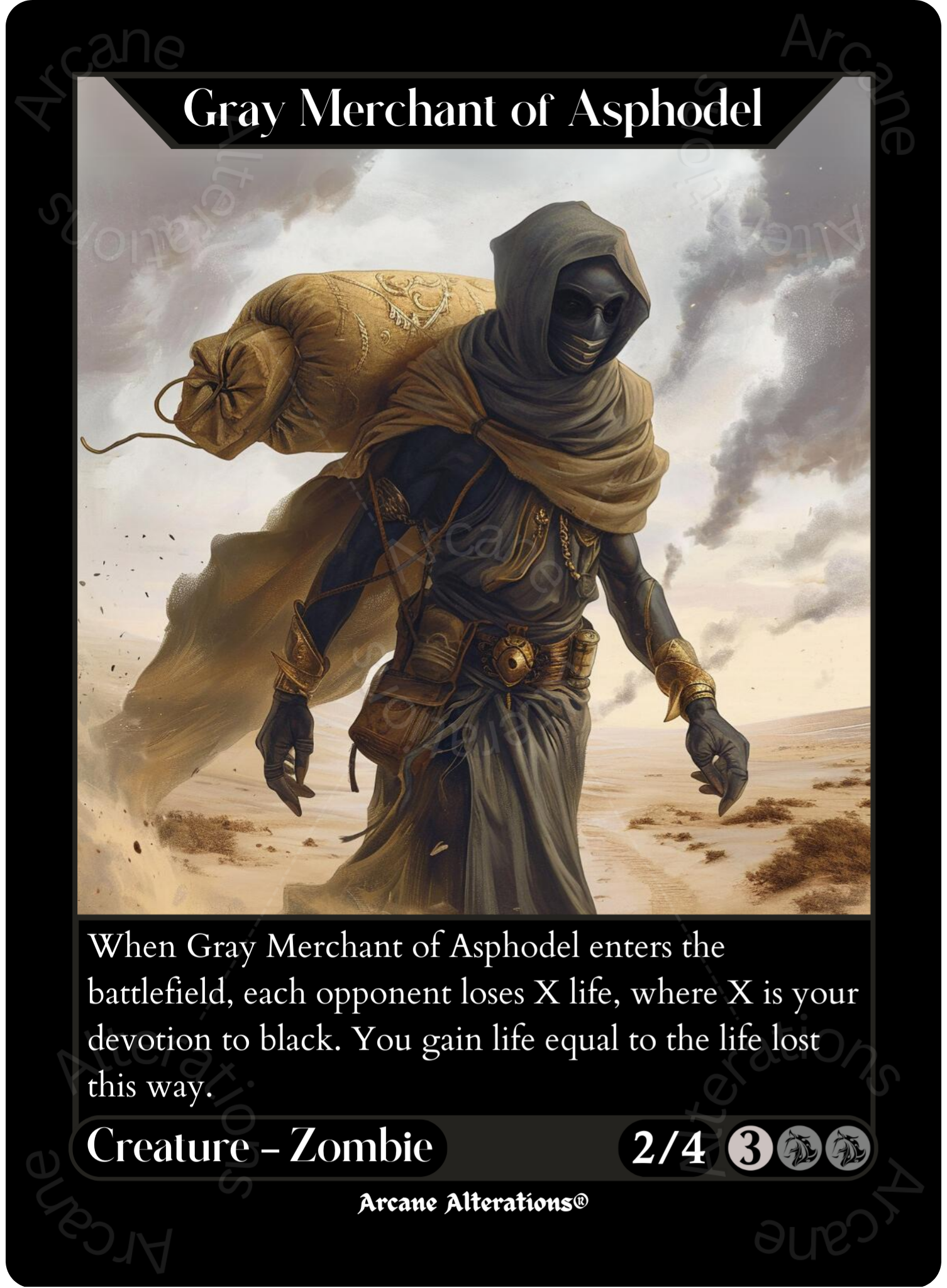 Gray Merchant of Asphodel - High Quality Altered Art Custom Proxy Card Arcane Alterations Gray Merchant of Asphodel - High Quality Altered Art Custom Proxy Card Arcane Alterations