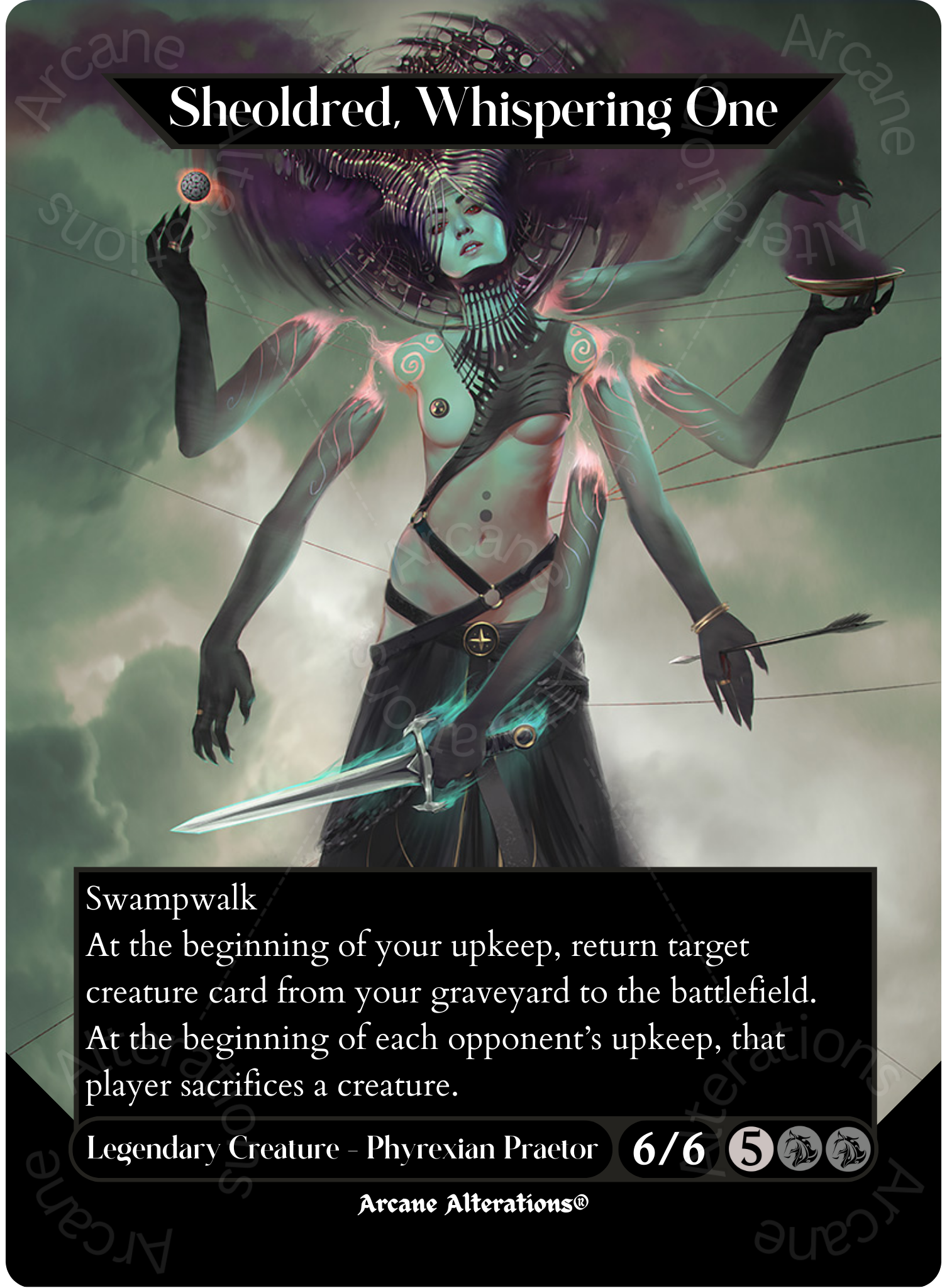 Sheoldred, Whispering One - Full Art Altered Art Custom Proxy Cards - Normal Sheoldred, Whispering One - Full Art Altered Art Custom Proxy Cards - Normal