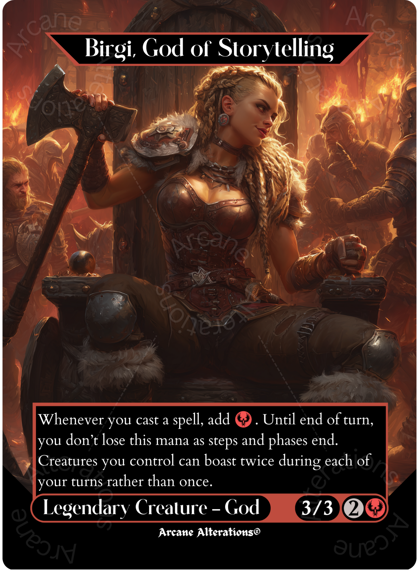 Birgi, God of Storytelling / Harnfel, Horn of Bounty - Full Art Altered Art Custom Proxy Cards