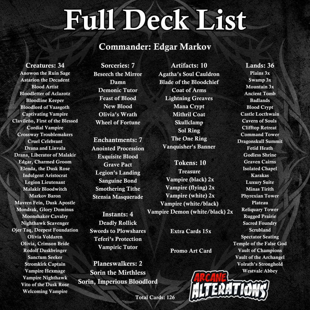 Edgar Markov Vampire Tribal Commander Deck Fully Customized