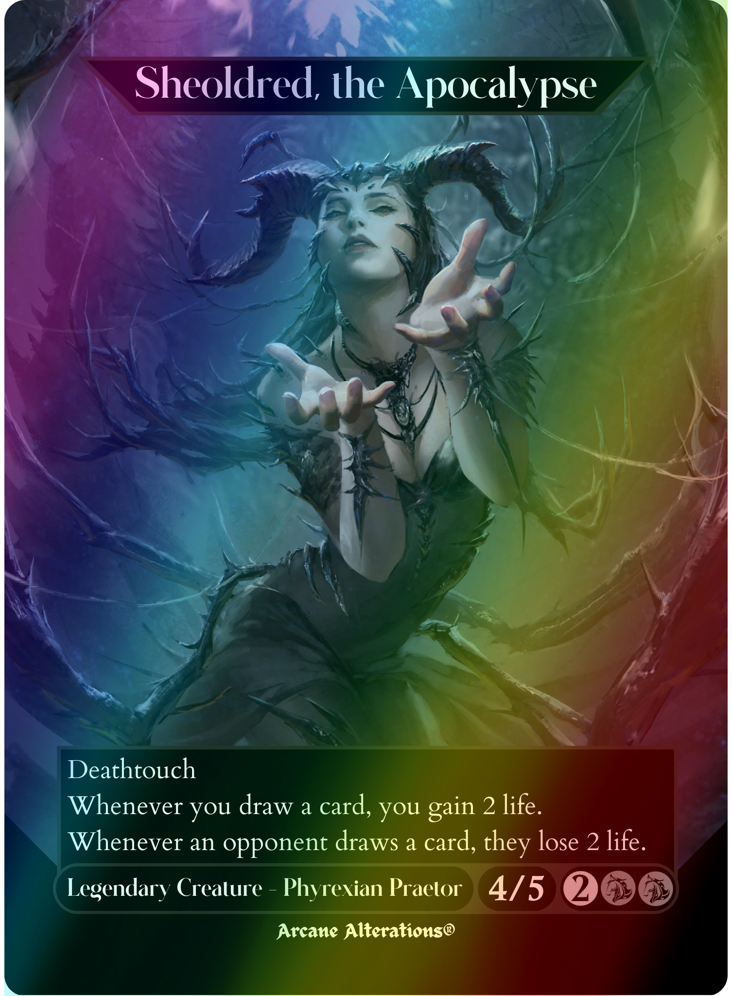 Sheoldred, the Apocalypse - Full Art Altered Art Custom Proxy Cards - Foil Sheoldred, the Apocalypse - Full Art Altered Art Custom Proxy Cards - Foil