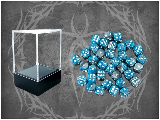 36 Dice Pack 12mm Blue & Silver w/ White Accents Rounded Edges