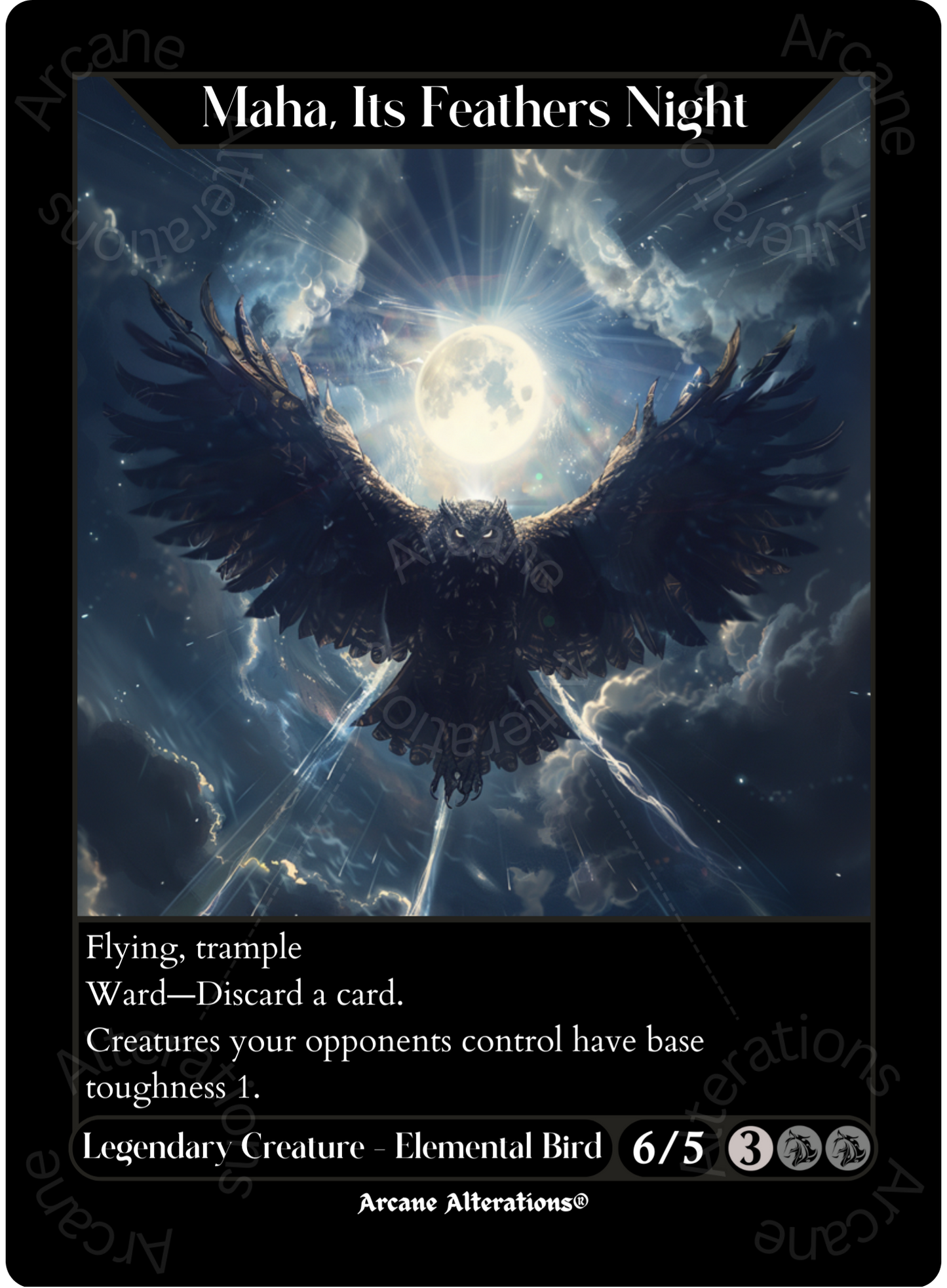 Maha, Its Feathers Night - High Quality Altered Art Custom Proxy Card Maha, Its Feathers Night - High Quality Altered Art Custom Proxy Card