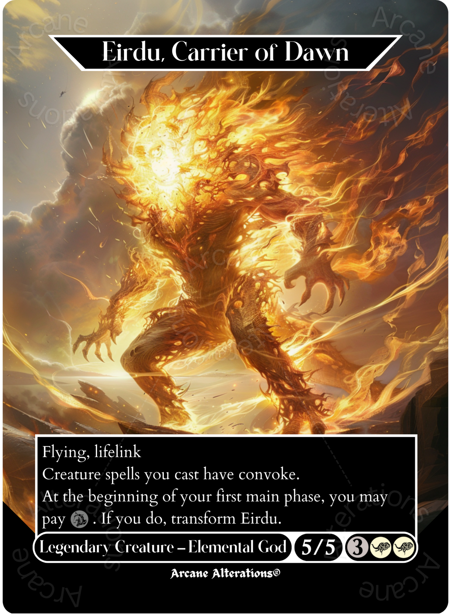 Eirdu, Carrier of Dawn / Isilu, Carrier of Twilight - Full Art Altered Art Custom Proxy Cards