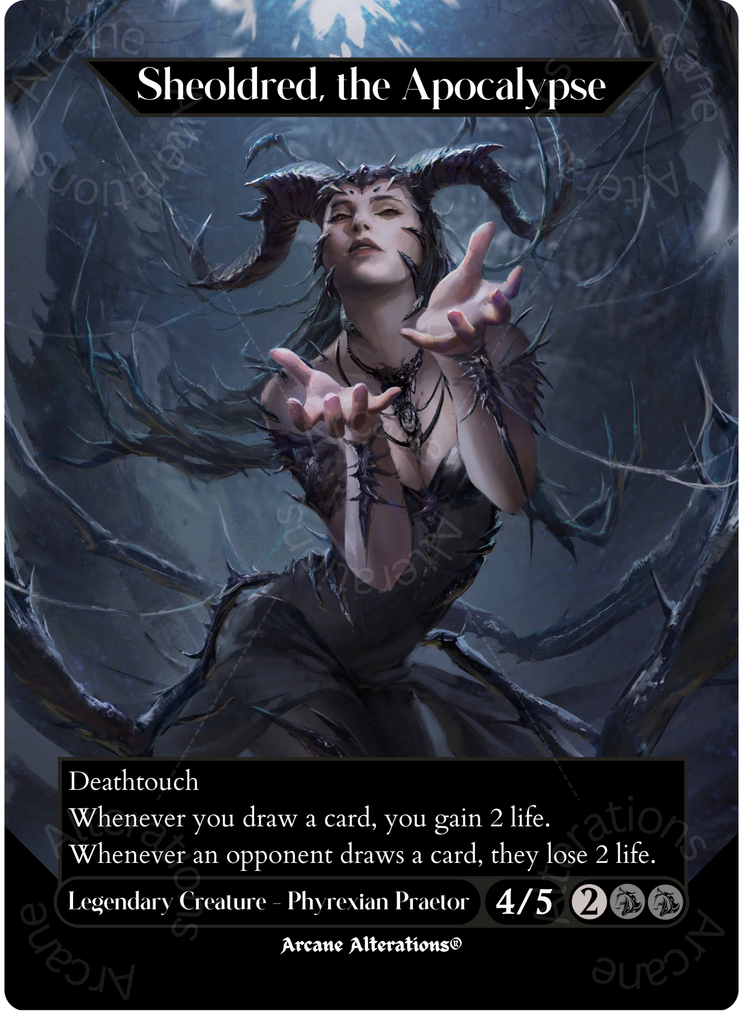 Sheoldred, the Apocalypse - Full Art Altered Art Custom Proxy Cards - Foil Sheoldred, the Apocalypse - Full Art Altered Art Custom Proxy Cards - Foil