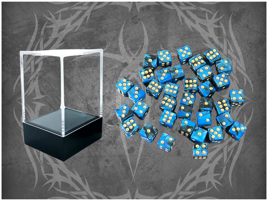 36 Dice Pack 12mm Black & Blue w/ Gold Accents Square Edges
