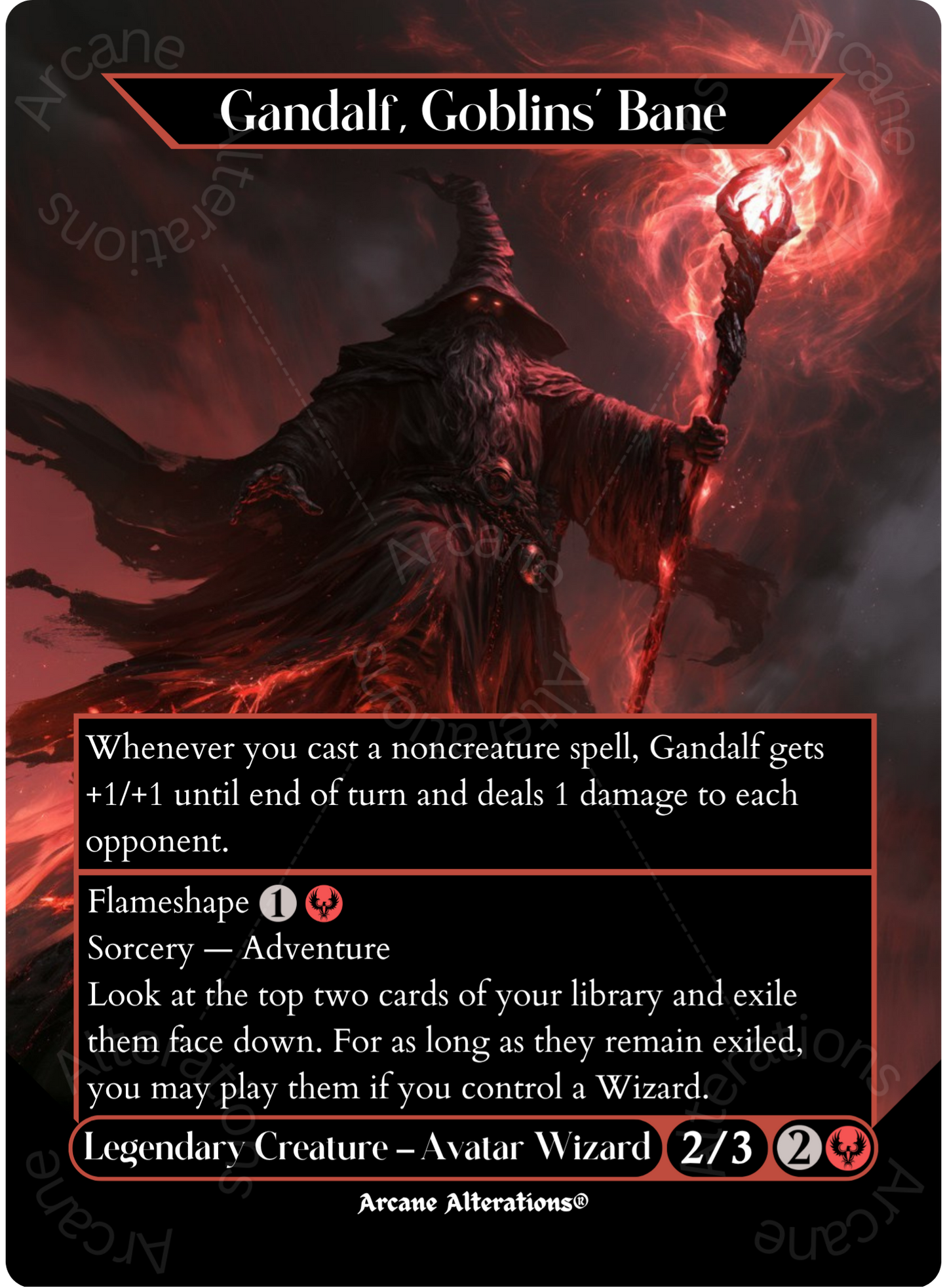 Gandalf, Goblins' Bane / Flameshape - Full Art Altered Art Custom Proxy Cards