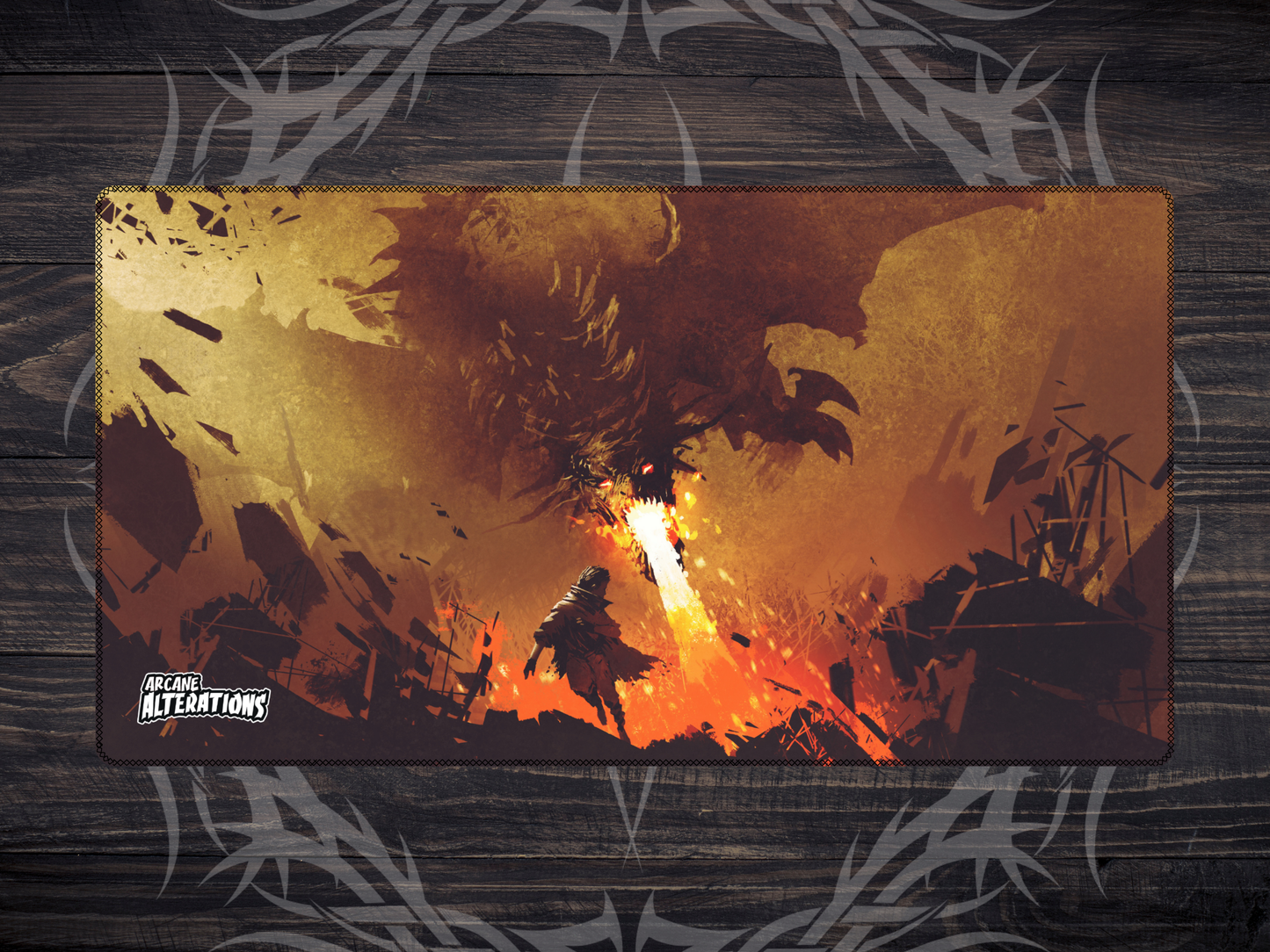 Fiery Dragon Strike Stitched Edge Playmat 24"x14" (2mm)