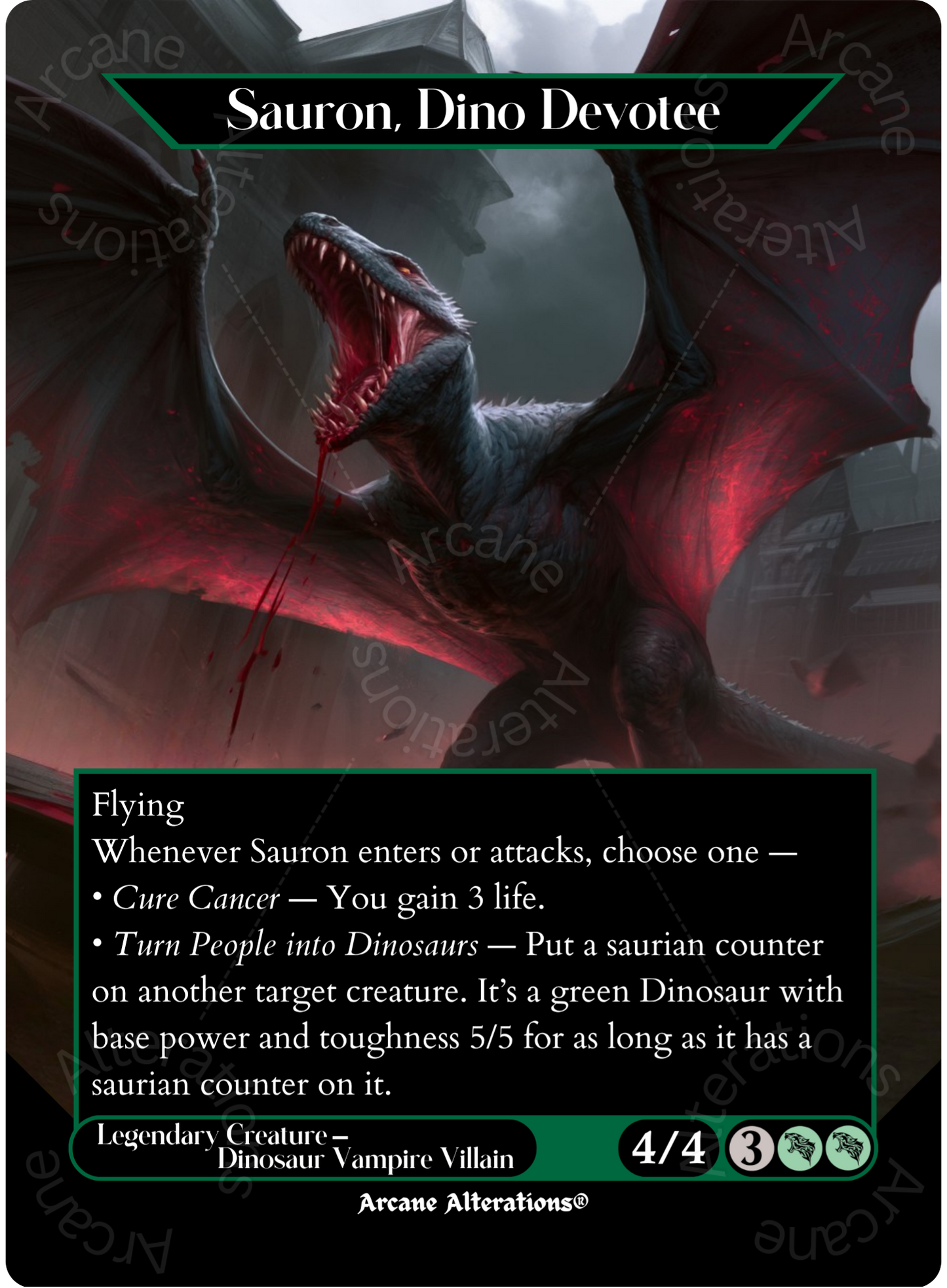 Sauron, Dino Devotee - Full Art Altered Art Custom Proxy Cards