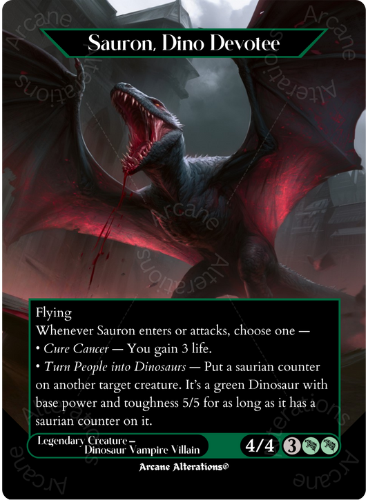 Sauron, Dino Devotee - Full Art Altered Art Custom Proxy Cards