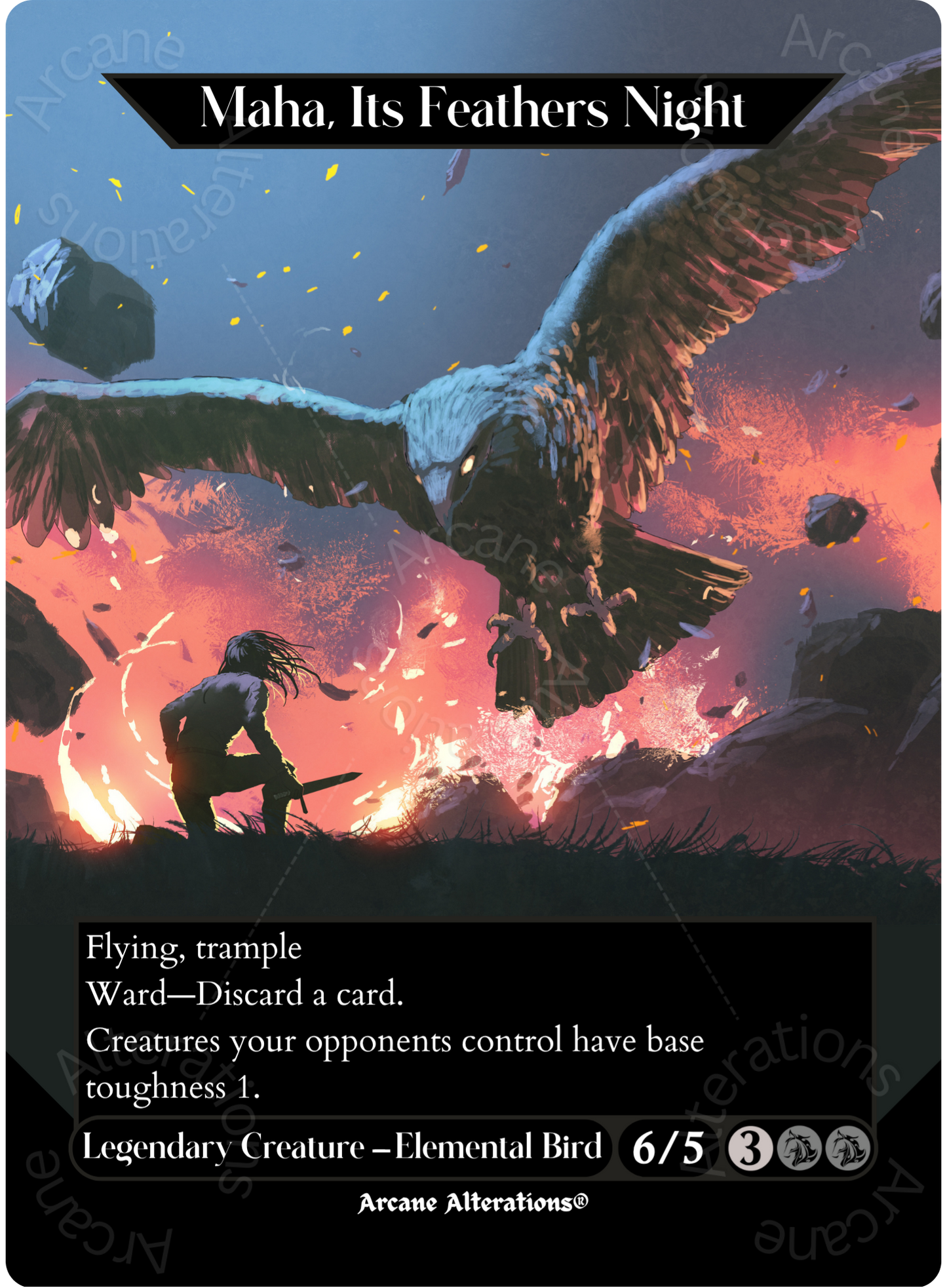 Maha, Its Feathers Night - Full Art Altered Art Custom Proxy Cards