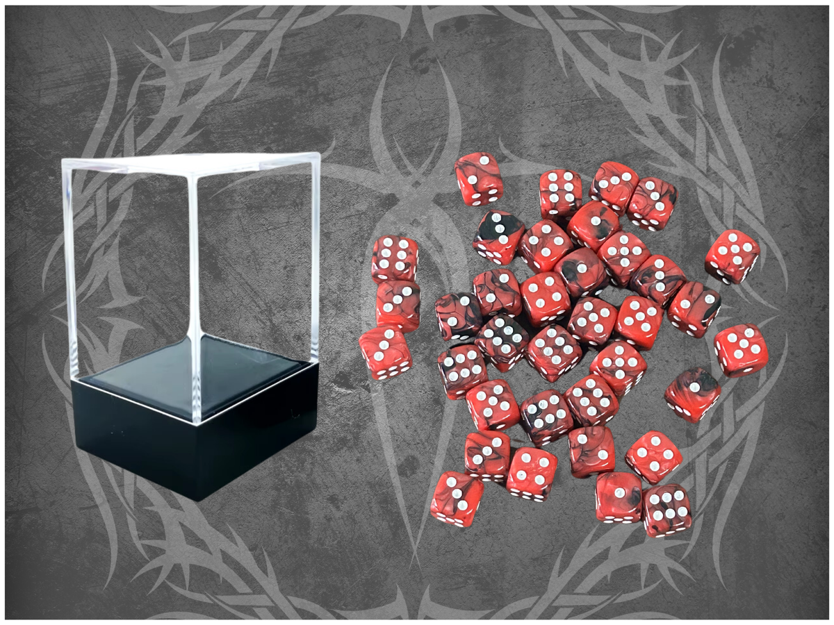 36 Dice Pack 12mm Black & Red w/ White Accents Rounded Edges