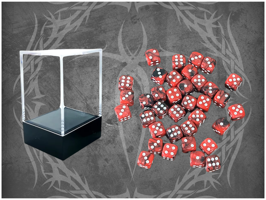 36 Dice Pack 12mm Black & Red w/ White Accents Rounded Edges