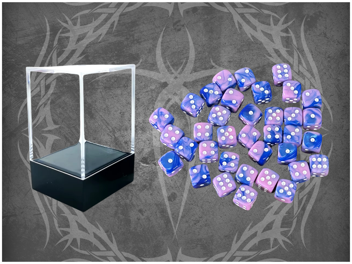 36 Dice Pack 12mm Blue & Light Purple w/ White Accents Rounded Edges