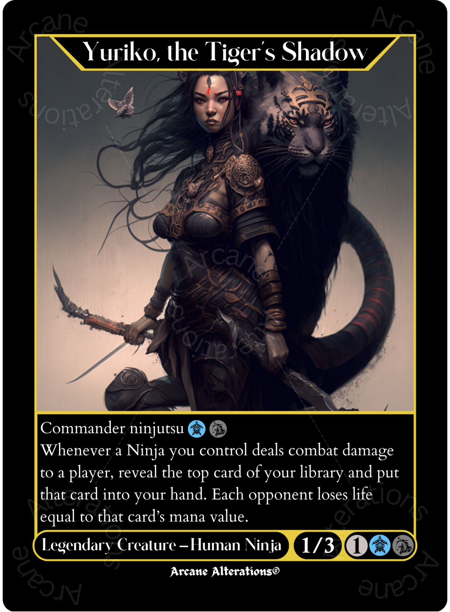 Yuriko, the Tiger's Shadow - High Quality Altered Art Custom Proxy Cards