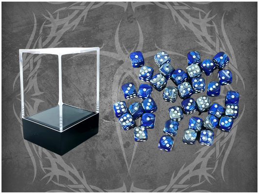 36 Dice Pack 12mm Dark Blue & Silver w/ White Accents Rounded Edges