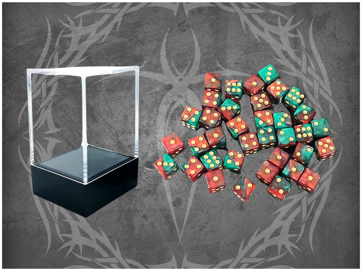 36 Dice Pack 12mm Red & Green w/ Gold Accents Square Edges