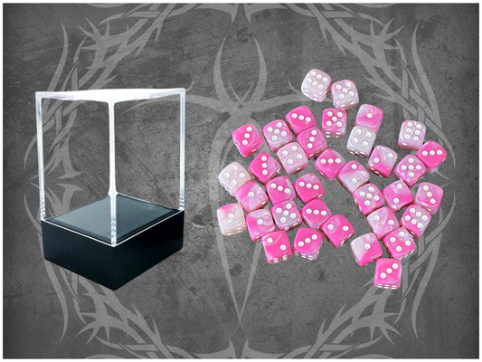 36 Dice Pack 12mm Pink & White w/ White Accents Rounded Edges