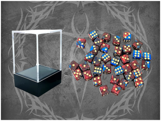 36 Dice Pack 12mm Red & Blue w/ Gold Accents Square Edges