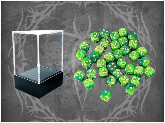 36 Dice Pack 12mm Dark Green & Light Green w/ Gold Accents Rounded Edges