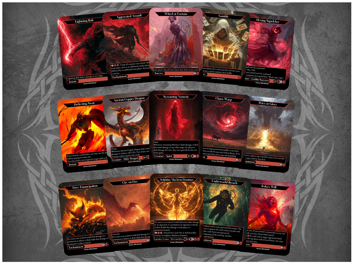 Red EDH Staples 15-Card Discount Bundle - Full Art Altered Art Custom Proxy Cards