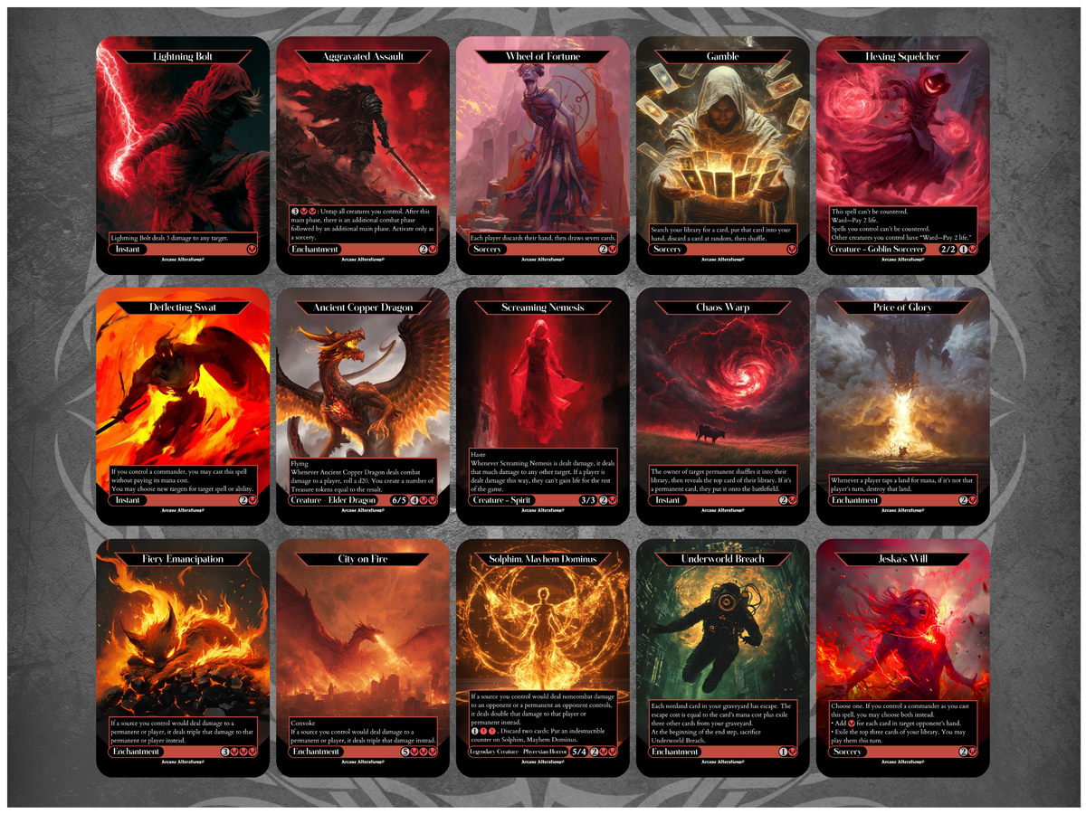 Red EDH Staples 15-Card Discount Bundle - Full Art Altered Art Custom Proxy Cards