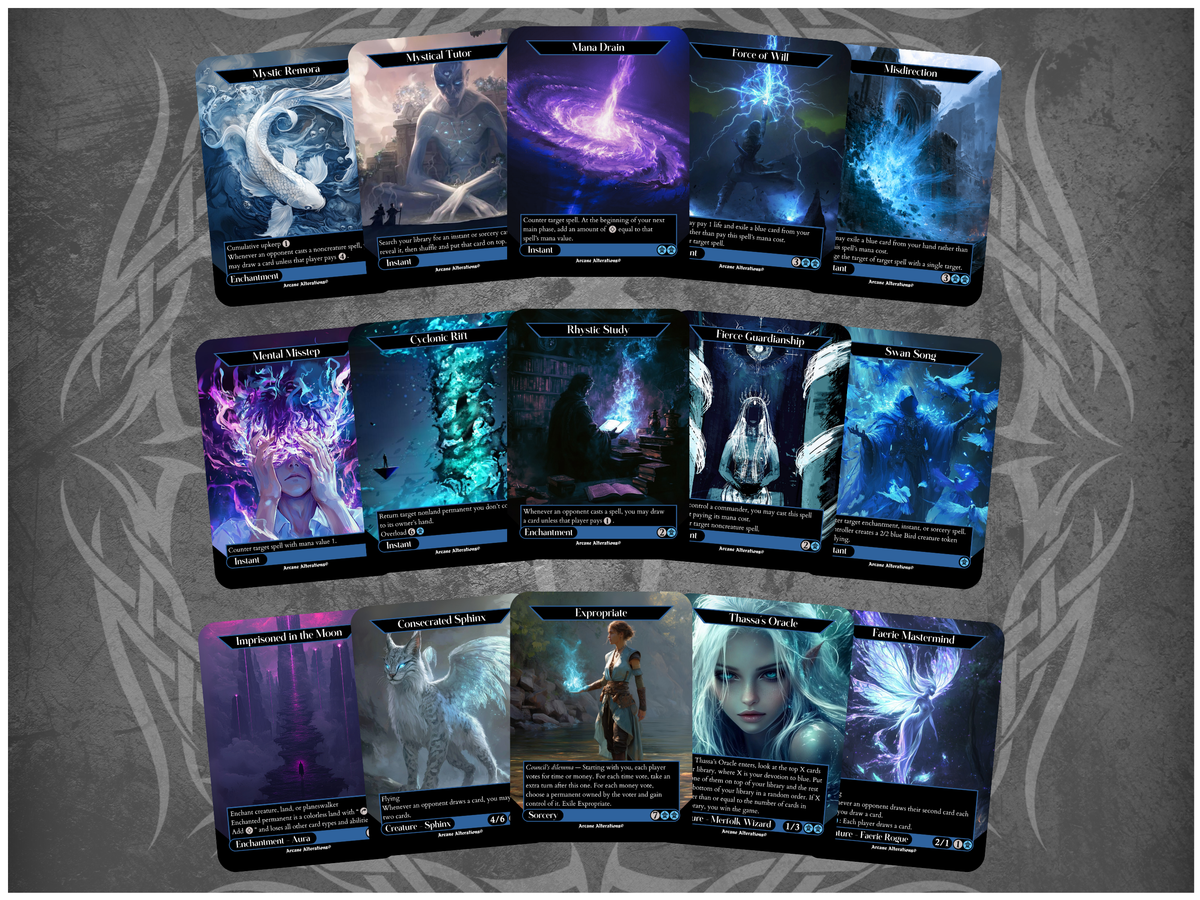 Blue EDH Staples 15-Card Discount Bundle - Full Art Altered Art Custom Proxy Cards