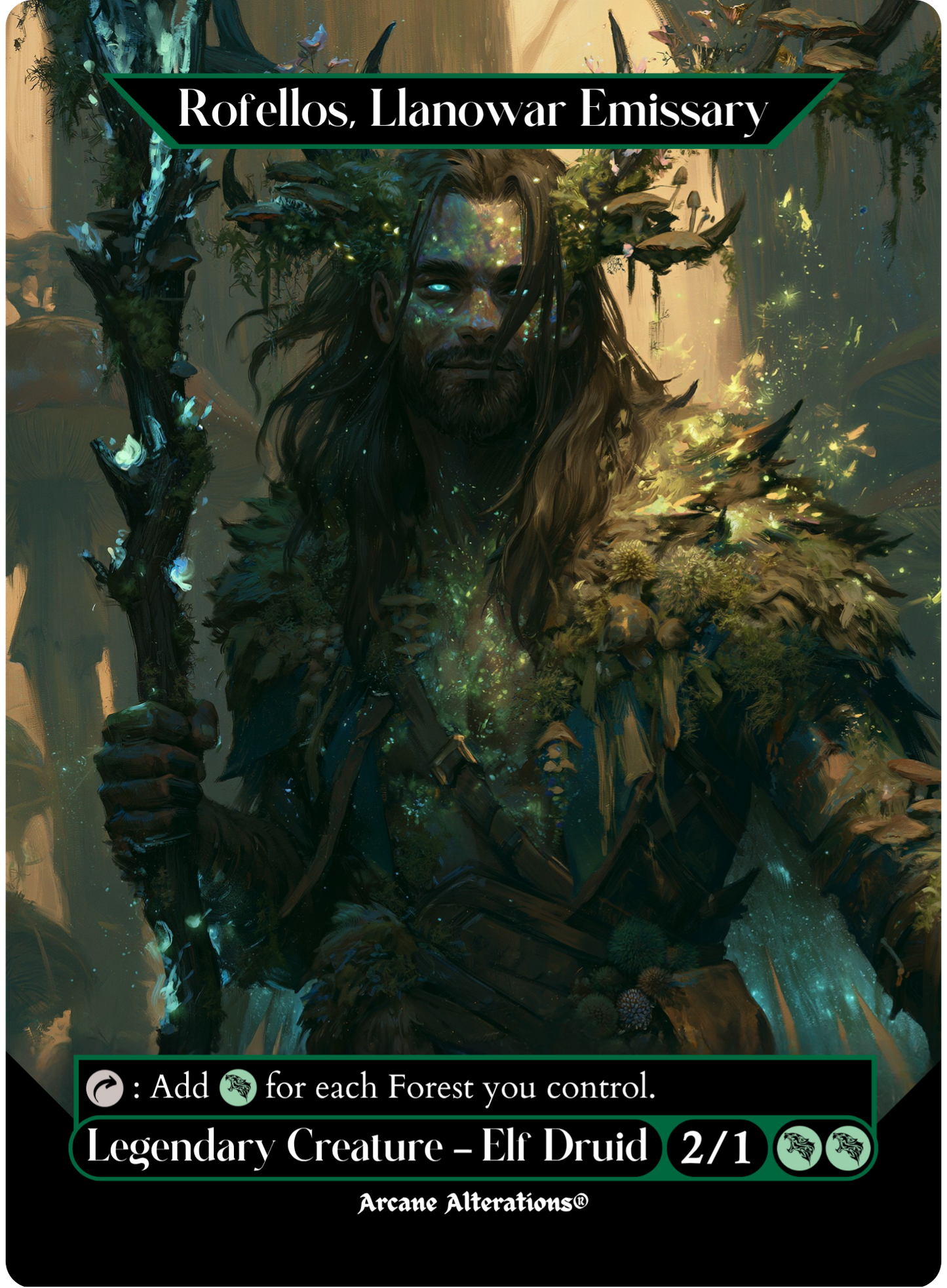 Rofellos, Llanowar Emissary - Full Art Altered Art Custom Proxy Cards