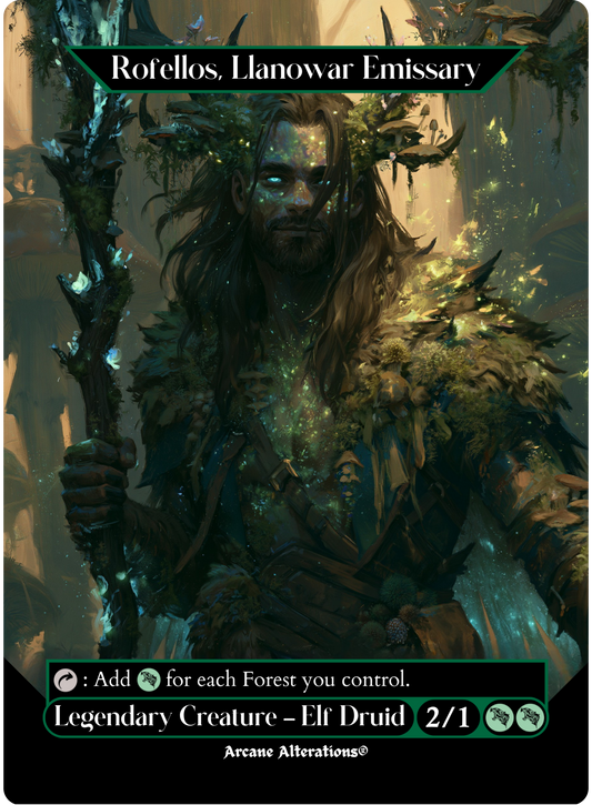Rofellos, Llanowar Emissary - Full Art Altered Art Custom Proxy Cards