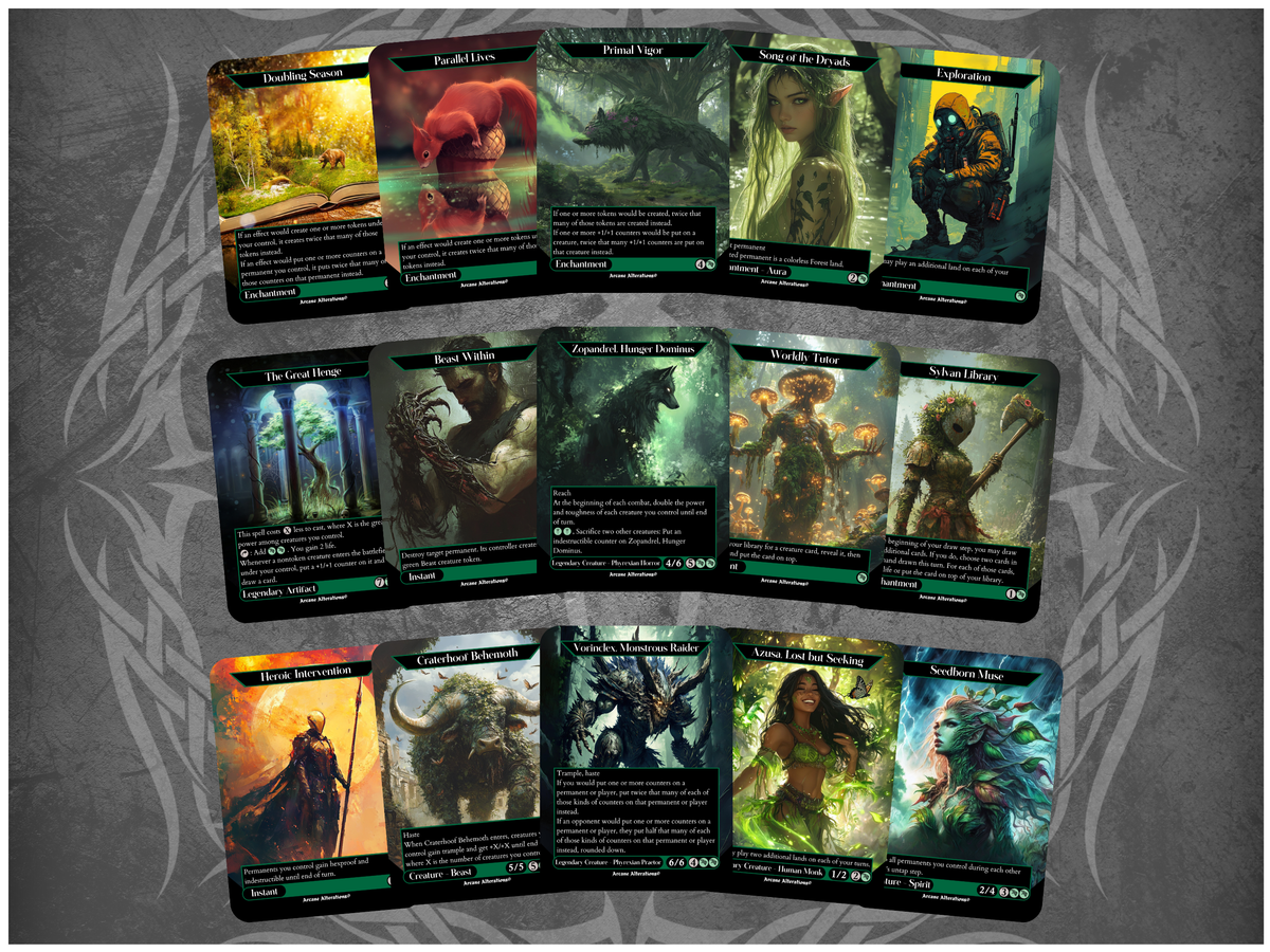Green EDH Staples 15-Card Discount Bundle - Full Art Altered Art Custom Proxy Cards