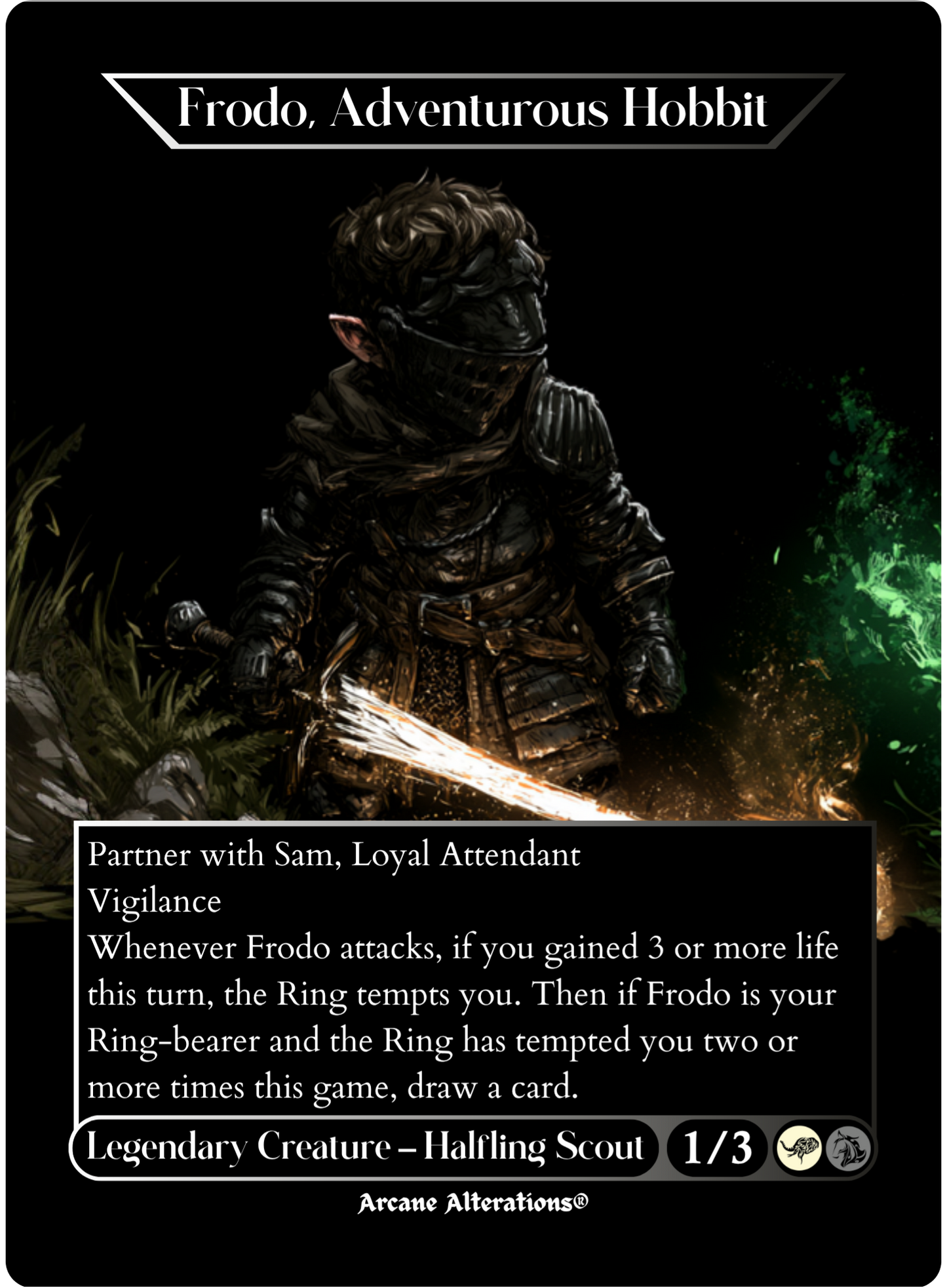 Frodo, Adventurous Hobbit - Full Art Altered Art Custom Proxy Cards