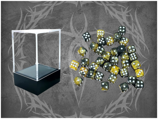 36 Dice Pack 12mm Light Black & Gold w/ White Accents Rounded Edges