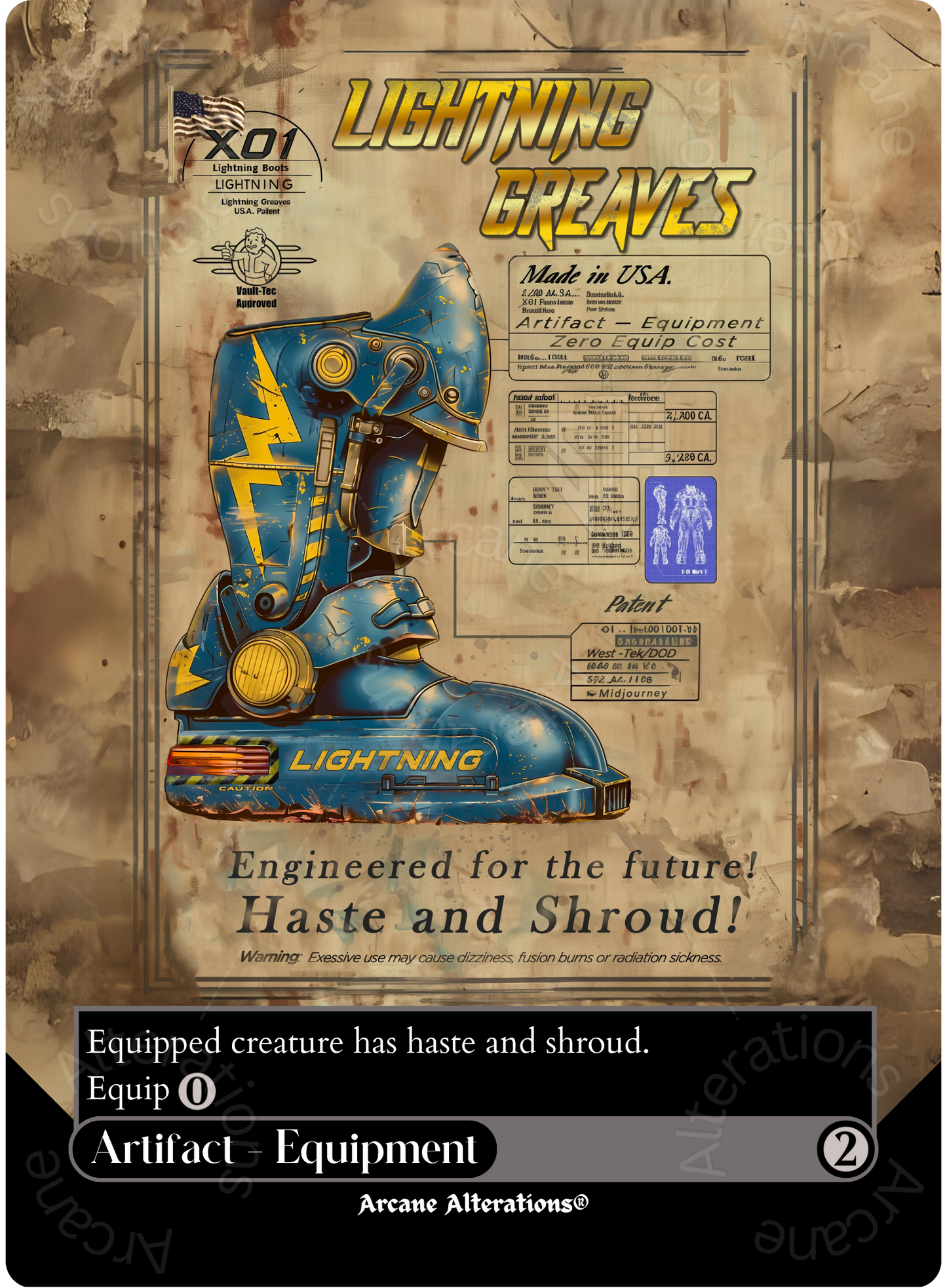 Lightning Greaves Fallout Themed - Full Art Altered Art Custom Proxy Cards