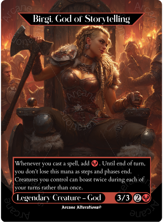 Birgi, God of Storytelling / Harnfel, Horn of Bounty - Full Art Altered Art Custom Proxy Cards