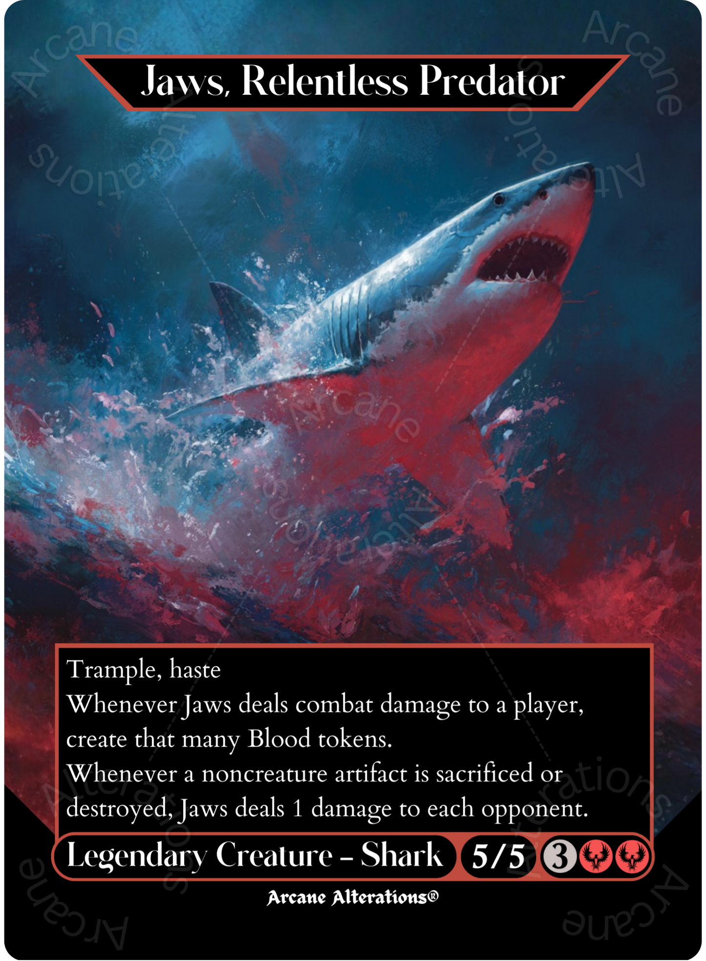 Jaws, Relentless Predator - Full Art Altered Art Custom Proxy Cards