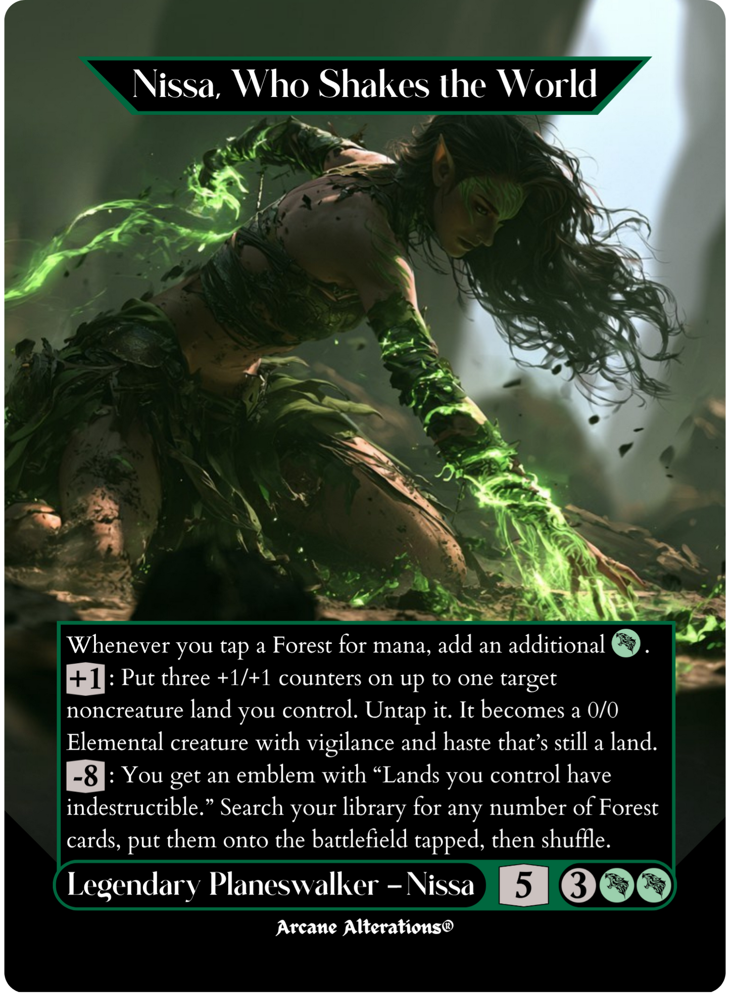 Nissa, Who Shakes the World - Full Art Altered Art Custom Proxy Cards