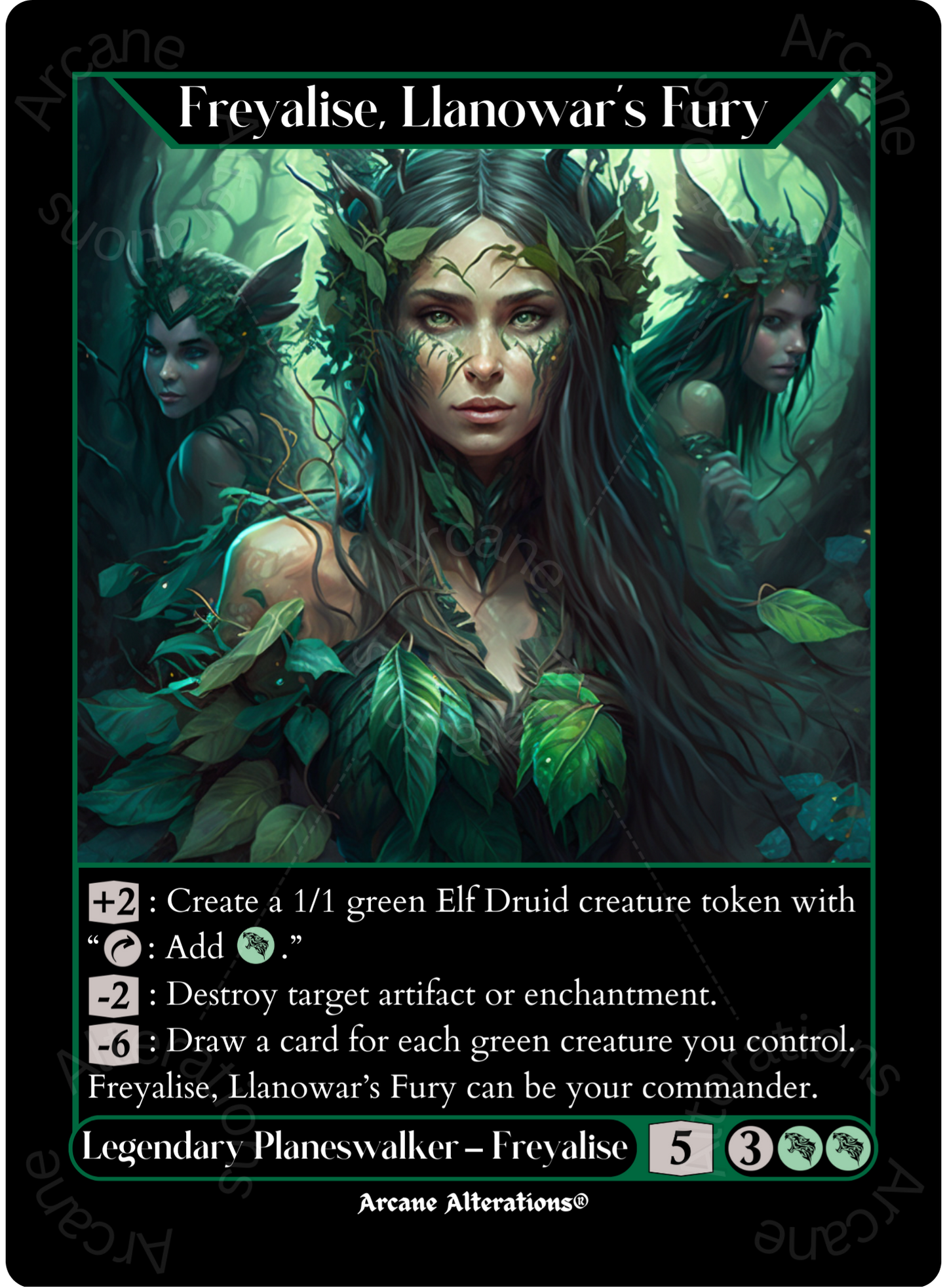 Freyalise, Llanowar's Fury - High Quality Altered Art Custom Proxy Cards