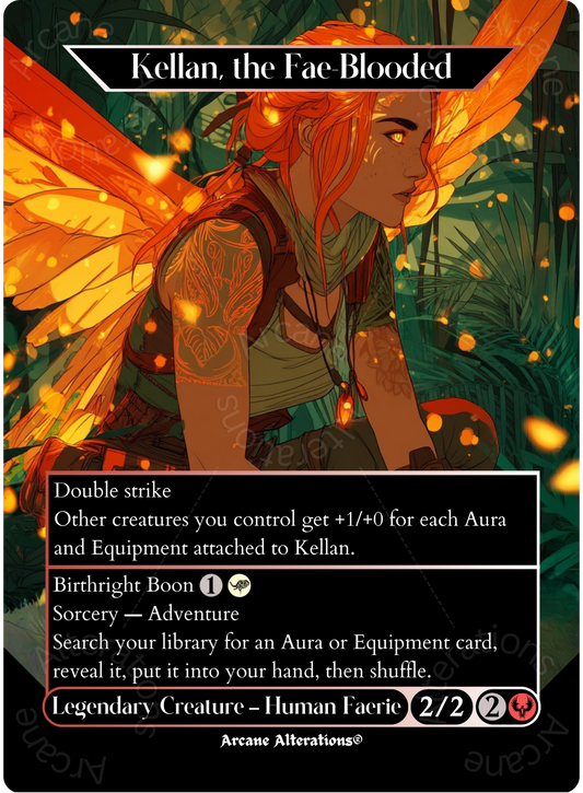 Kellan, the Fae-Blooded / Birthright Boon - Full Art Altered Art Custom Proxy Cards