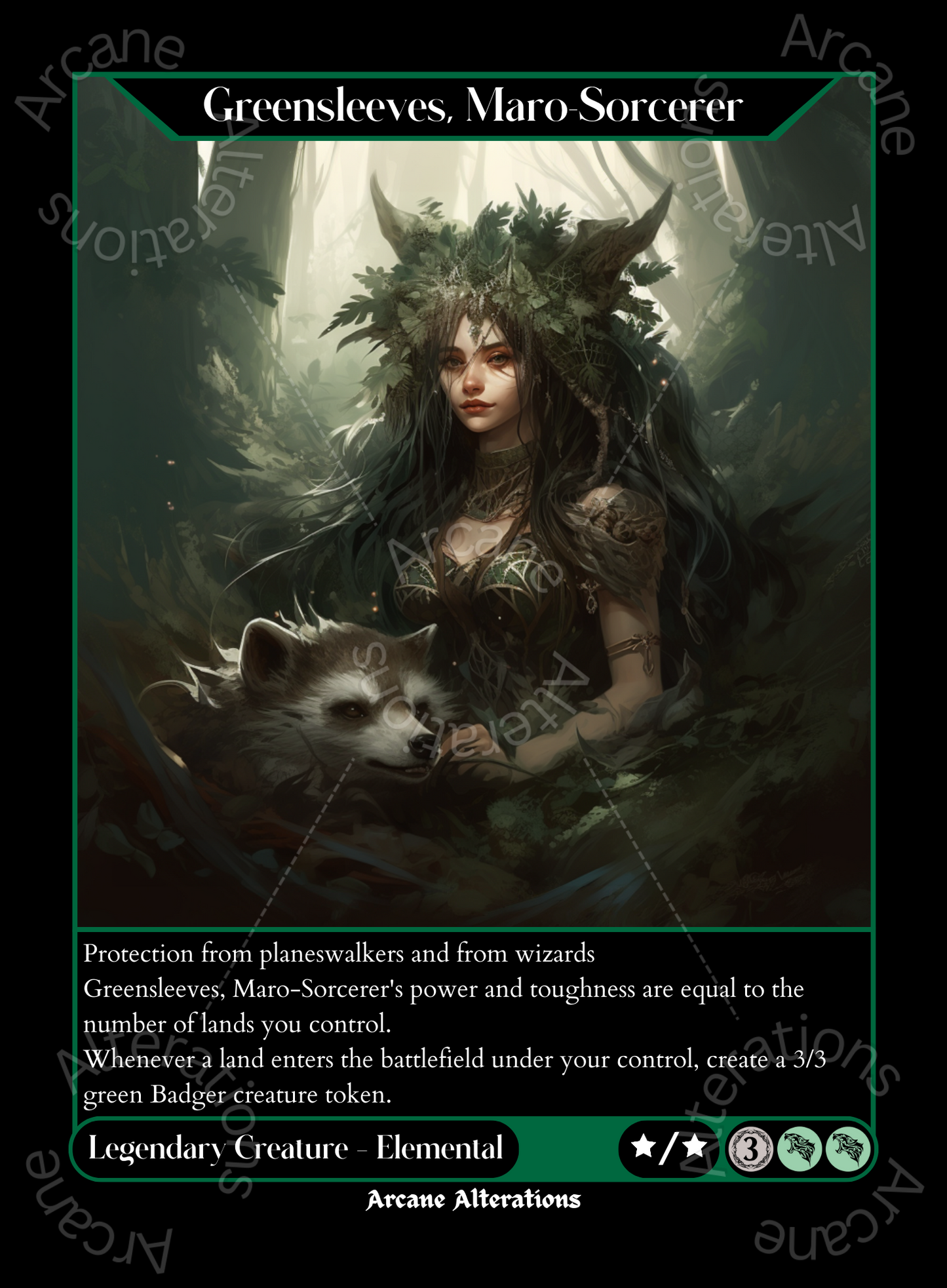 Greensleeves, Maro-Sorcerer - High Quality Altered Art Custom Proxy Cards