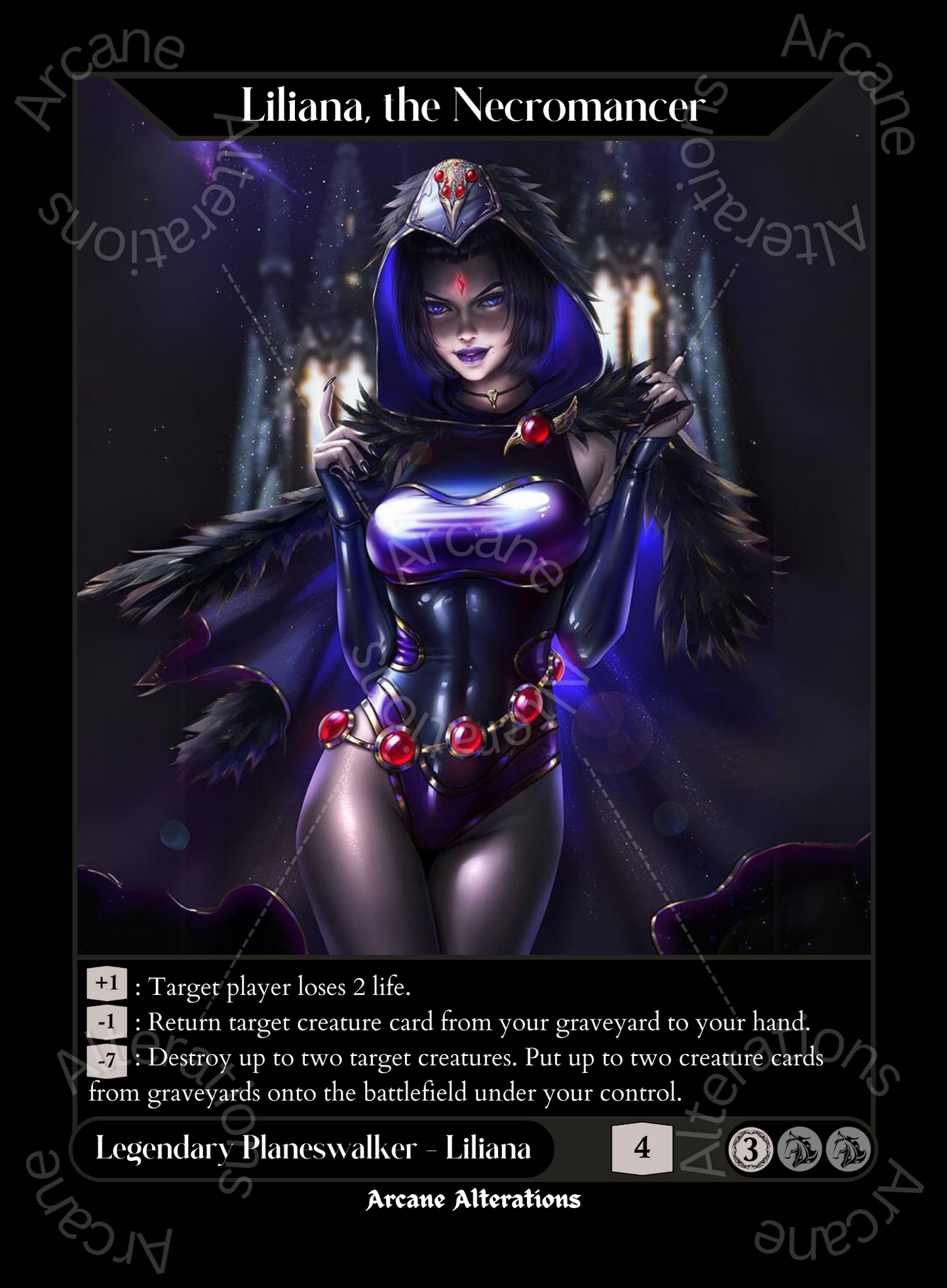 Liliana, the Necromancer Raven Teen Titans Crossover - High Quality Altered Art Custom Proxy Cards